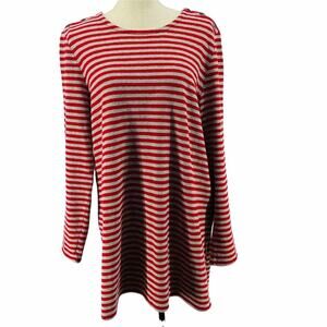 J Jill Red Grey Striped Pullover Long Sleeve Womens Large